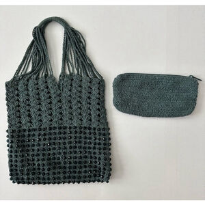 Free People Beaded Wonder Clutch w/Removable Pouch NWOT Emerald Green